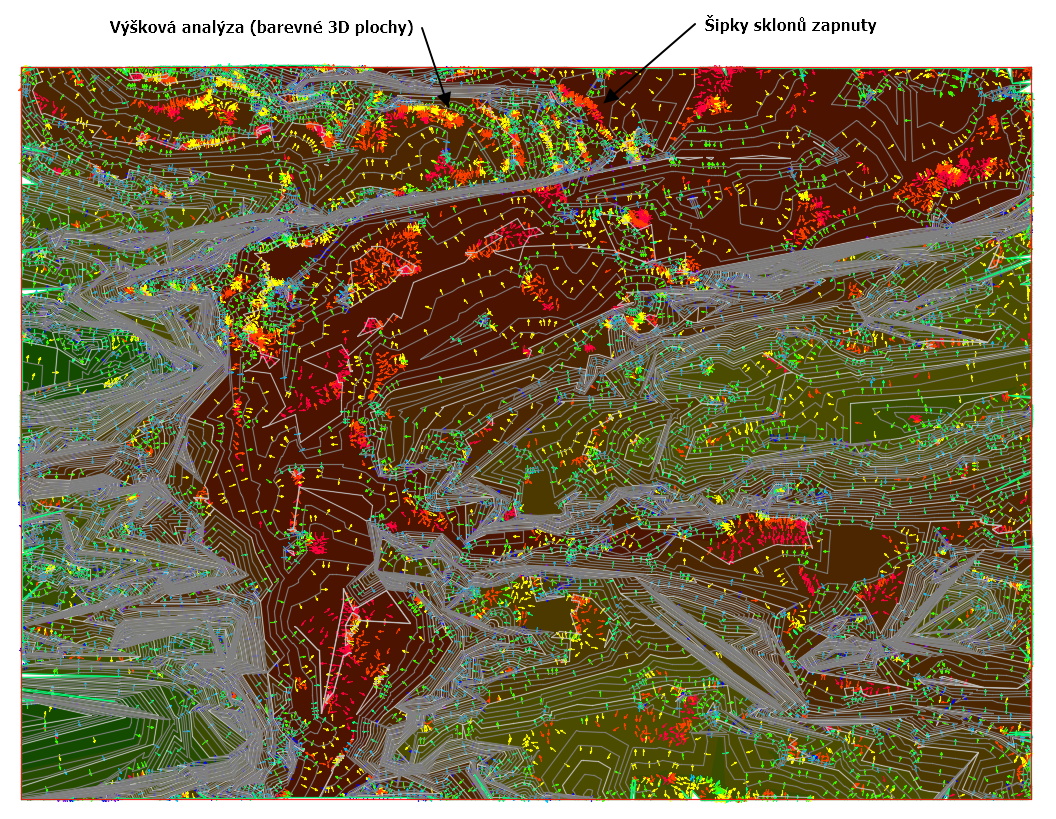 Povrch s uvedením analýzy šipek sklonu
